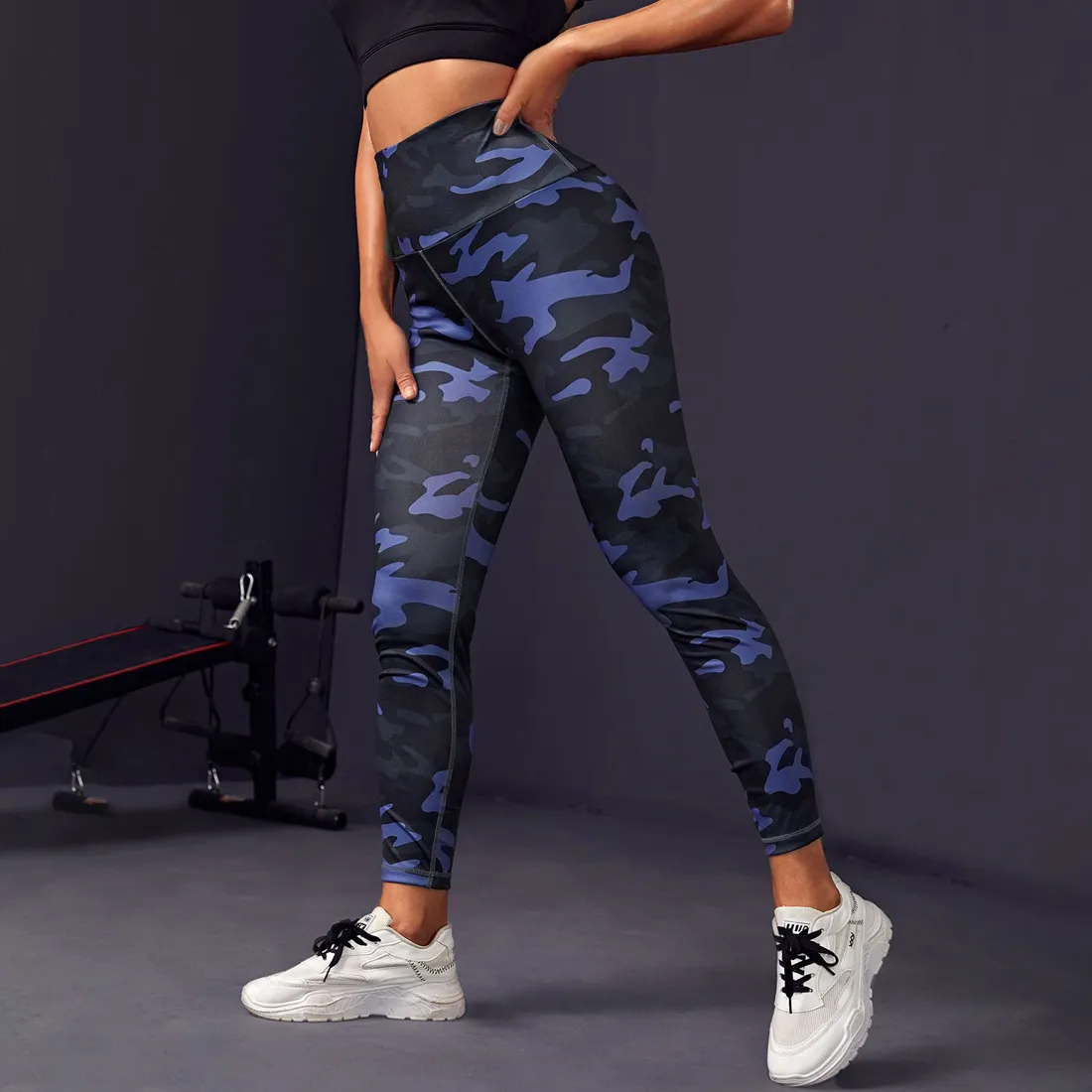 Leggings mimetici a vita alta Blu Push Up Quick Dry Leggins neri Sport Donna Fitness Running Pantaloni da palestra Energia