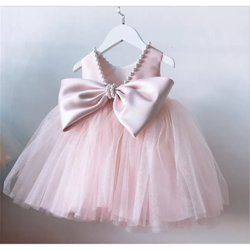 Verano bebé bautismo rosa vestidos para bebés niñas encaje princesa vestido año cumpleaños vestido infantil fiesta vestido nacido ropa LJ201221