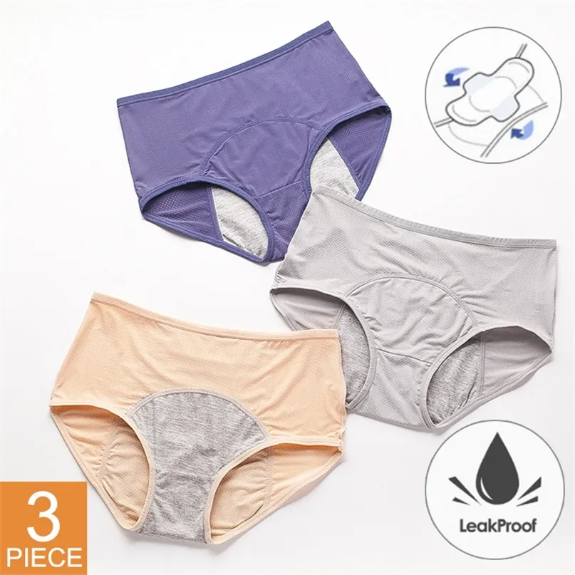3pcs/Set Leak Proof Menstrual Panties Women Period Underwear Sexy Pants Physiological Plus Size Waterproof Briefs 220425