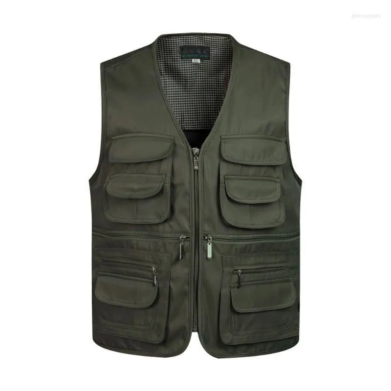 Hommes Gilets Hommes Multi-Poches Classique Gilet Mâle Sans Manches Déchargement Solide Manteau Travail Gilet Pographer Tactique Maille VesteMen's Phin22