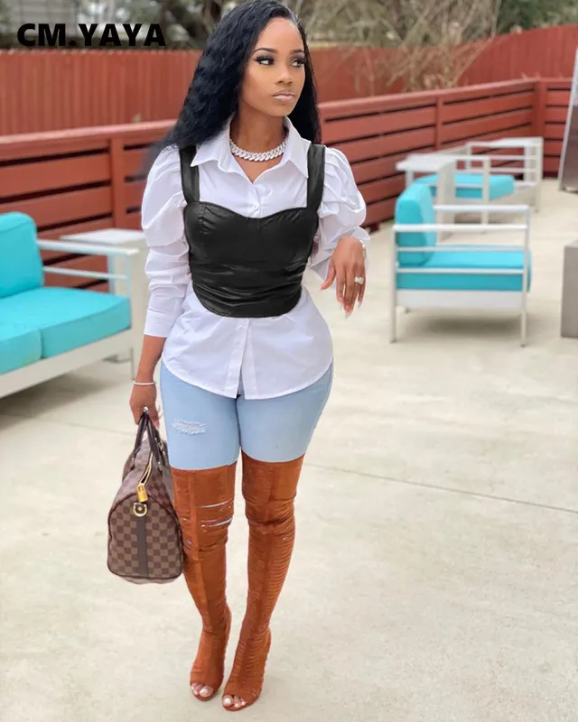 Yaya Clothes Yaya Faux Leather Women Solid Sleeveless Faux Leather