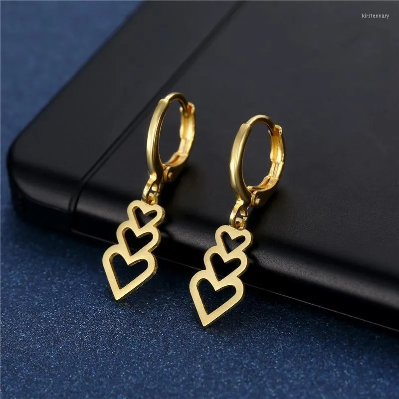 Hoop & Huggie Trend Simple Stainless Steel Heart Earring For Teens Women Girl Couple Trendy Gold Love Unusual Earrings WholesaleHoop Kirs22