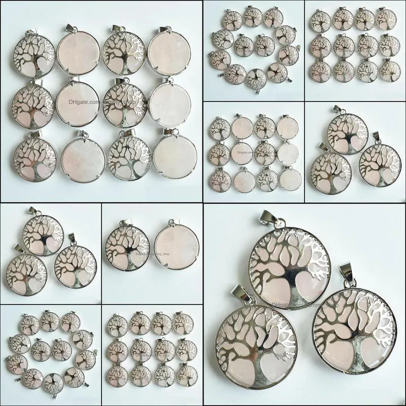 natural stone charms tree of life tiger`s eye rose quartz pendants chakras gem stone fit diy earrings necklace making assorted