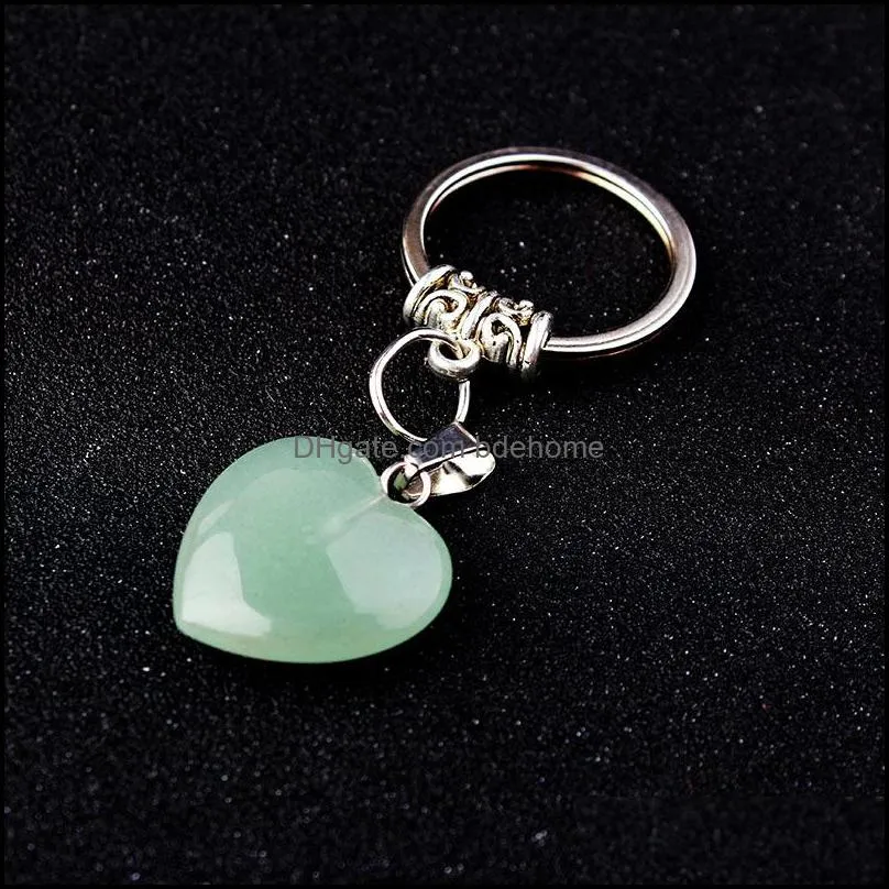 natural stone heart keychain rose quartz tiger`s eye opal crystal key ring key chain keyring