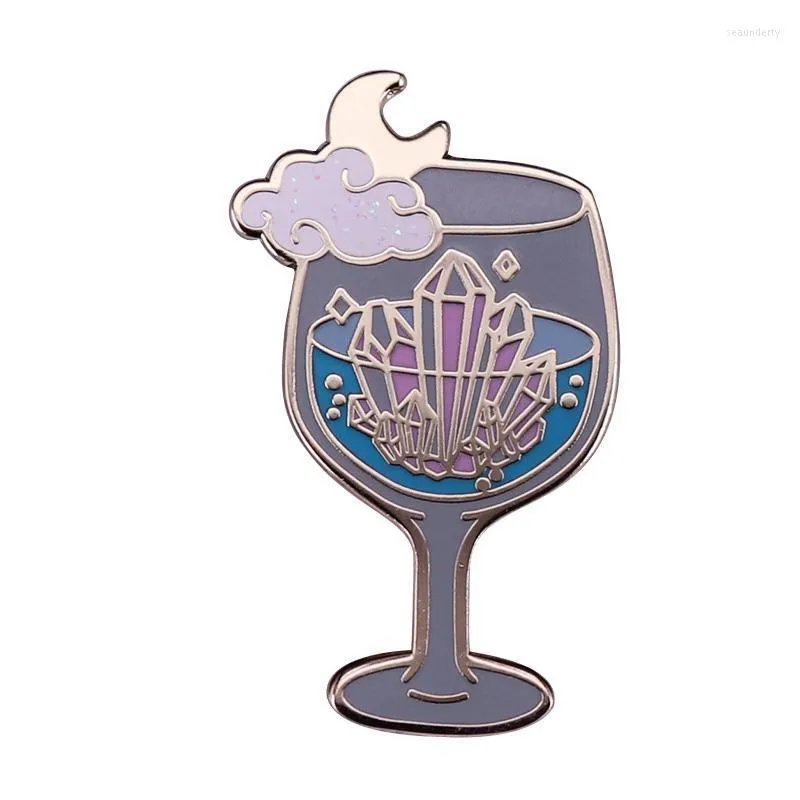 Pins Brooches Crystle Sky Wine Glass Moon Cloud Drink Brooch Enamel Metal Badges Lapel Pin Jackets Fashion Jewelry Accessories Seau22