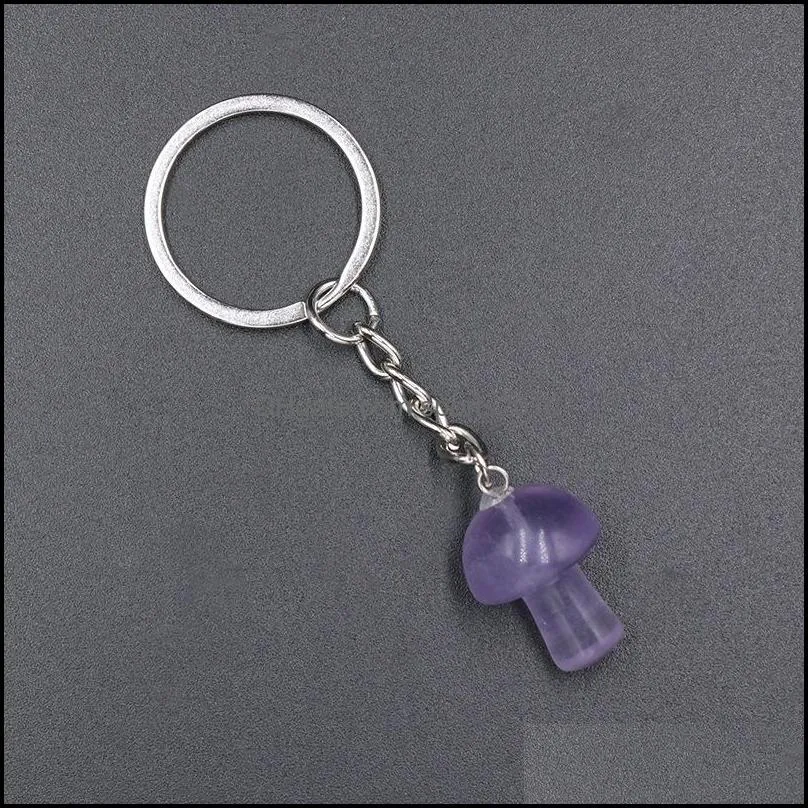 mini mushroom statue key rings chains natural stone carved charms keychains healing crystal keyrings for women men