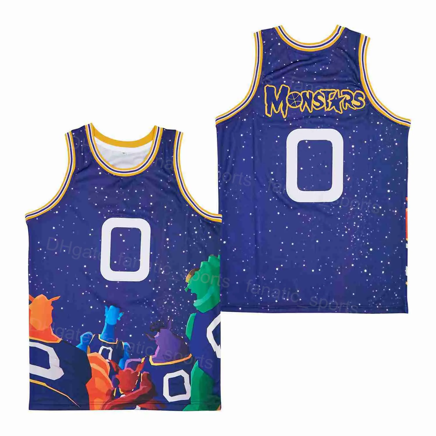 Film Basketball Space Jam 0 Monstars Movie Jersey 2010 Tune Squad HipHop Cousu Couleur de l'équipe Violet Hip Hop Respirant Pour les fans de sport Pur coton Bon / Qualité supérieure