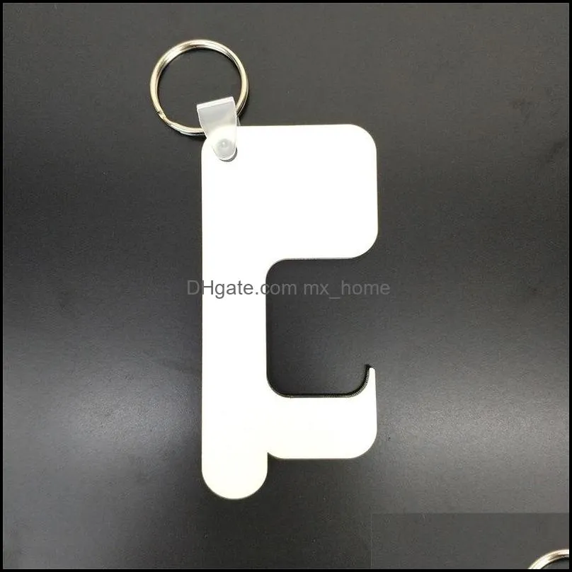 Thermal Trans Pendants Door Handle Keychain Sublimation Non-Contact Doors Handles Keys Chain Heat Transfer Printing Blank Key Ring Customi 1