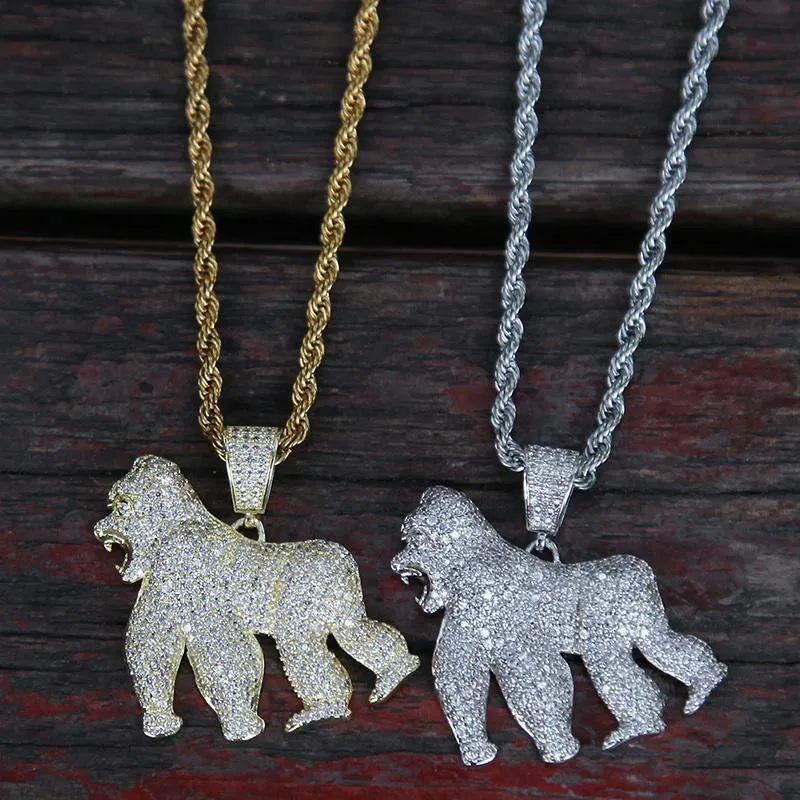 Hip Hop Iced Out Gorilla Pendant Colliers For Men Bling CZ Stone Pavided Animal Pendant Rappenons Bijoux Black Gold Silver Couleur Du 13 39 DHgate
