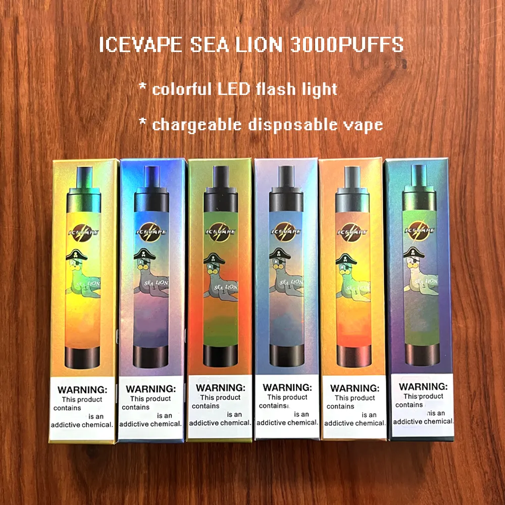 New Icevape Sea Lion 3000 Puffs Disposable E Cigarette Kit Vapes Puff Pod 6ml Rechargeable Vape