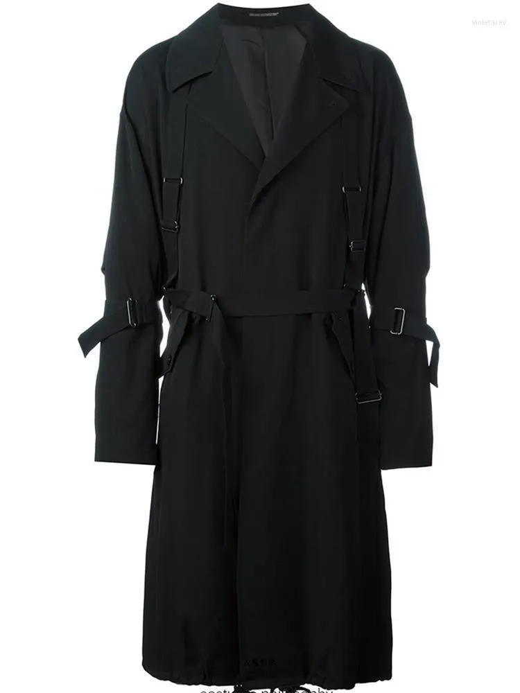 Erkek trençkotlar erkekler S-6XL rüzgarlık bir demetli özel model el yapımı siyah moda tek göğüslü yaka uzun palto artı boyutu giyim vio