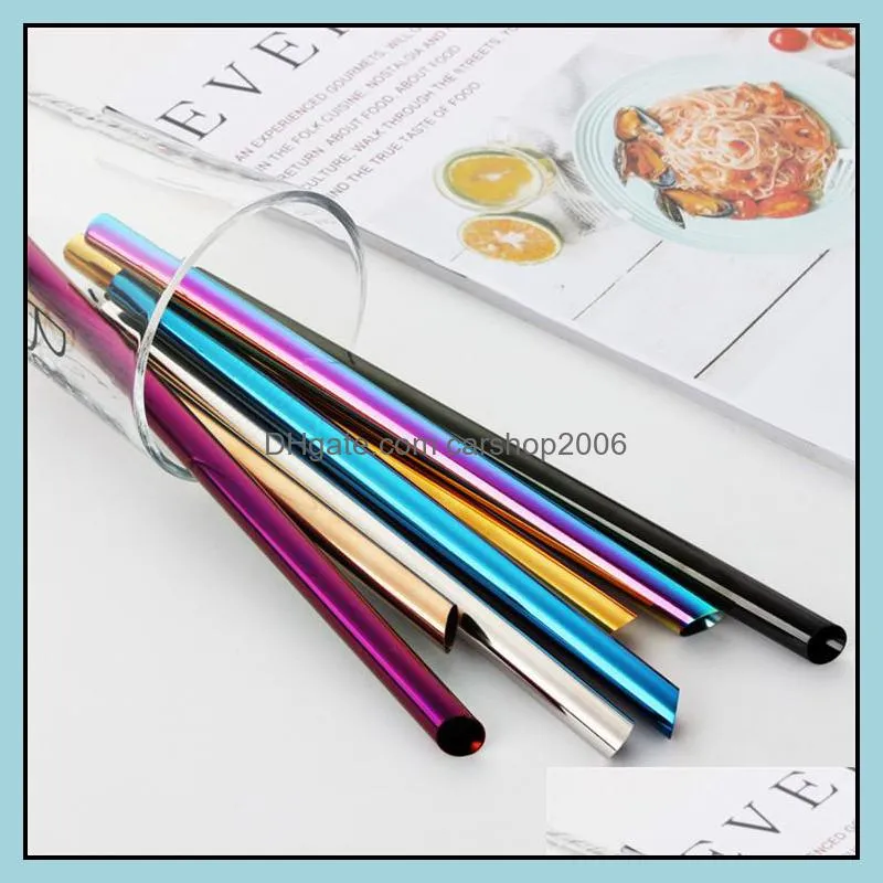 colorful stainless steel straw oblique cut milky tea drink straw 12mm smoothie drink straw eco barware