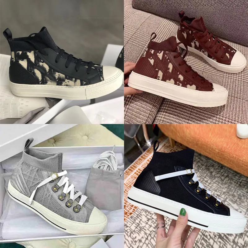 Designer skor kvinnor stickade skor hög topp sneaker blå teknisk sned walk'n 'sneaker svart rött mesh tyg canvas tränare löpare skor no76