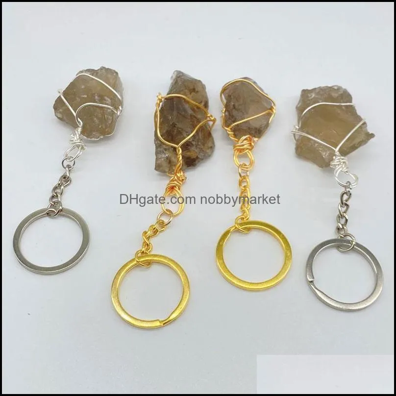 Irregular Natural Original Stone Crystal Chakra Key Rings Keychains For Women Men Fashion Accessories Car Decor Jewelry