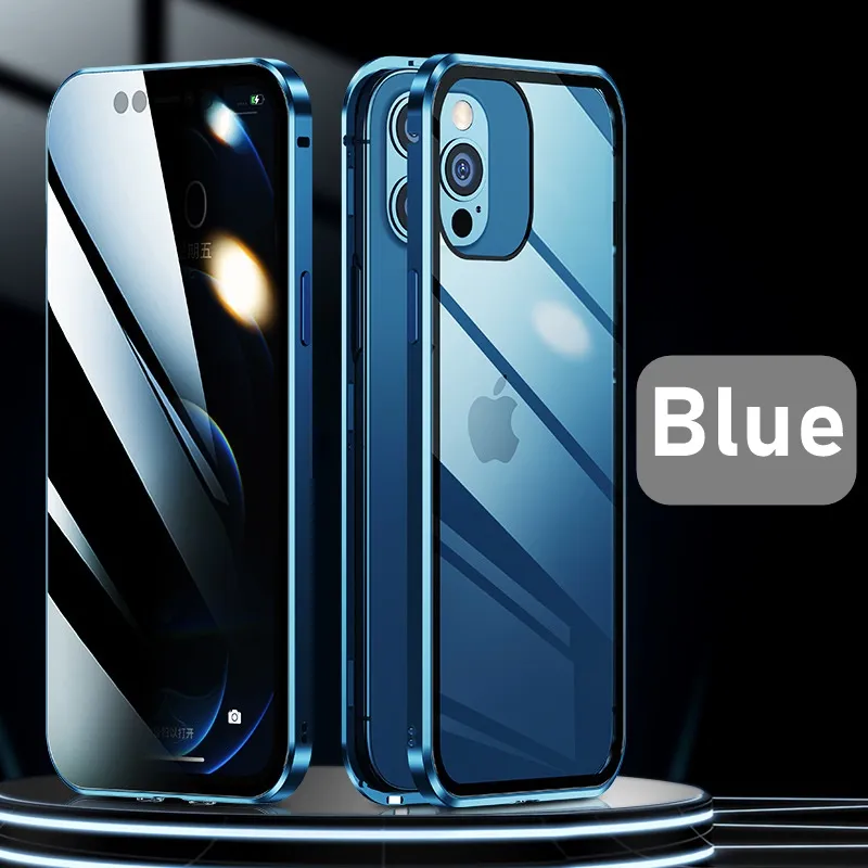 Anti Peeping Magnetic Cases Double Privacy Metal Glass Case for IPhone 11 12 13 Pro Max Mini XS XR X 10 8 7 Plus Anti Spy Phone Cover