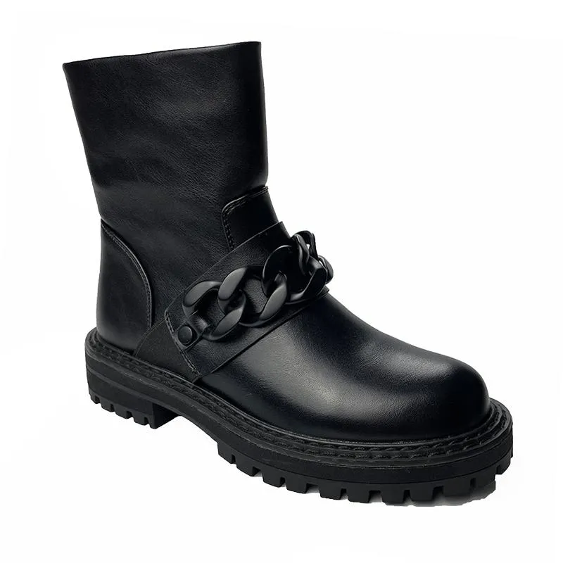 Stövlar Kvinnors ankelplattform Western Black Retro Metal Decoration Autumn Fashion Outsole Storlek 35-43 BOOTS