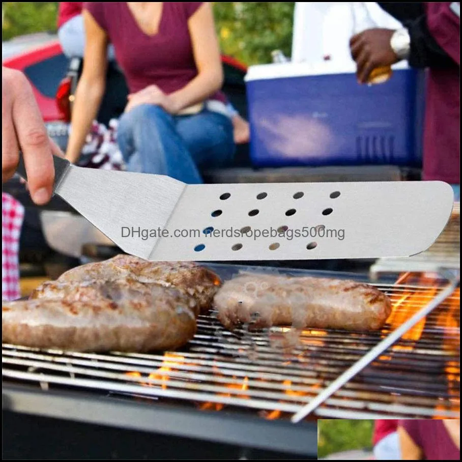 Bakeware Outdoor BBQ barbecue tool stainless steel frying shovel 15 sets of plastic handle cooking shovel steak iron plate bulk