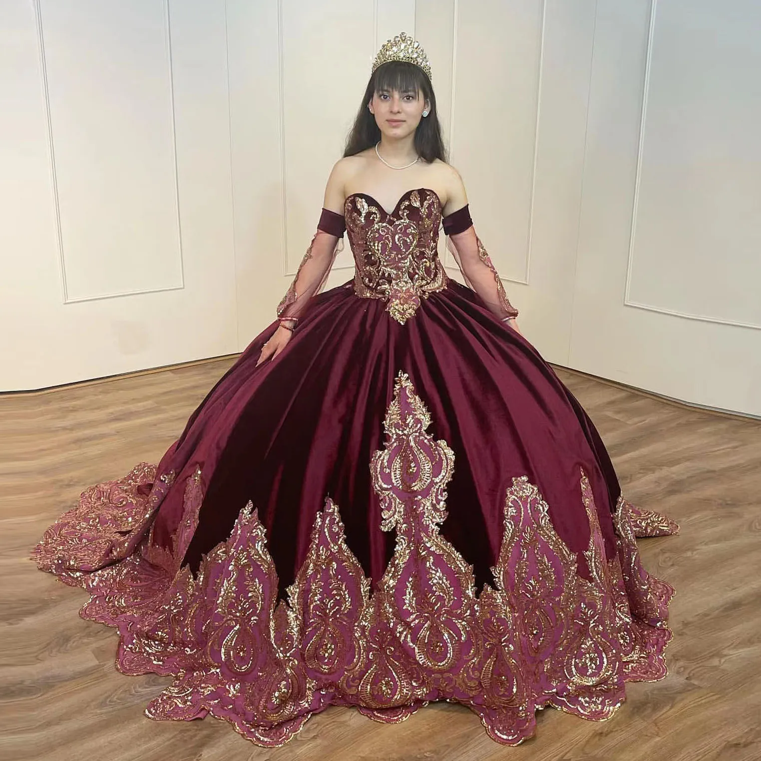 Sequined Meaning Red Velvet Ball Gown For Sweet 16 Girls Perfect For
