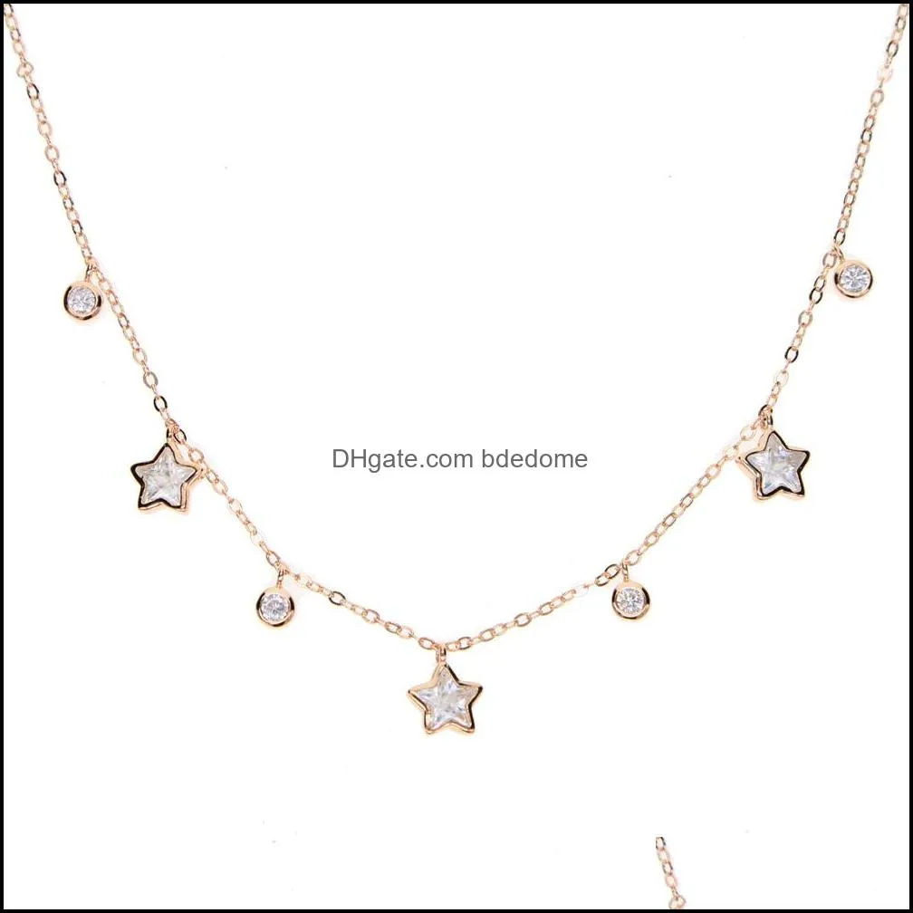 2018 Christmas gift jewelry round cz star shaped cubic zirconia geometric charms elegance 925 sterling silver star necklace2207
