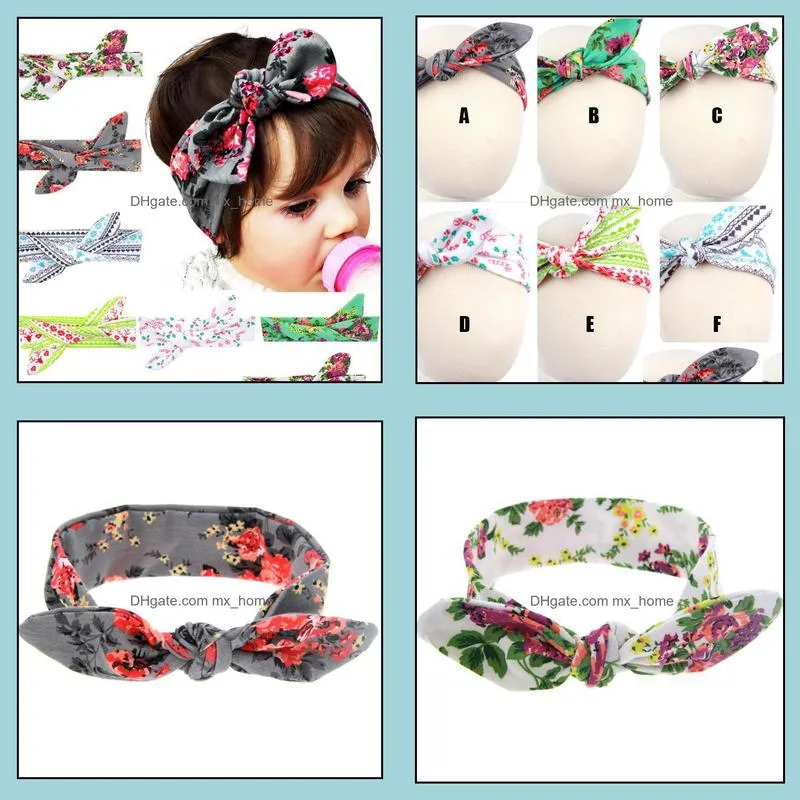 new europe fashion baby head bands bunny ear knot floral pattern infant headband kids hair band headwear children hair accessory 6