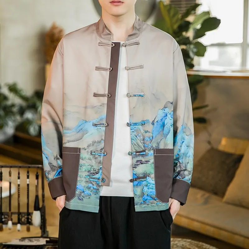 Erkek Ceketler Geleneksel Çin Giysileri Erkekler Tang Suit Artı Boyut Hanfu Giysileri Keten Harajuku Uzun Kollu Gömlek Malemen'in Erkekleri