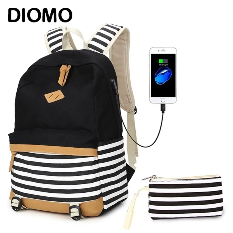 DIOMO USB Charging School School For Girls Cotton Fabric Moda