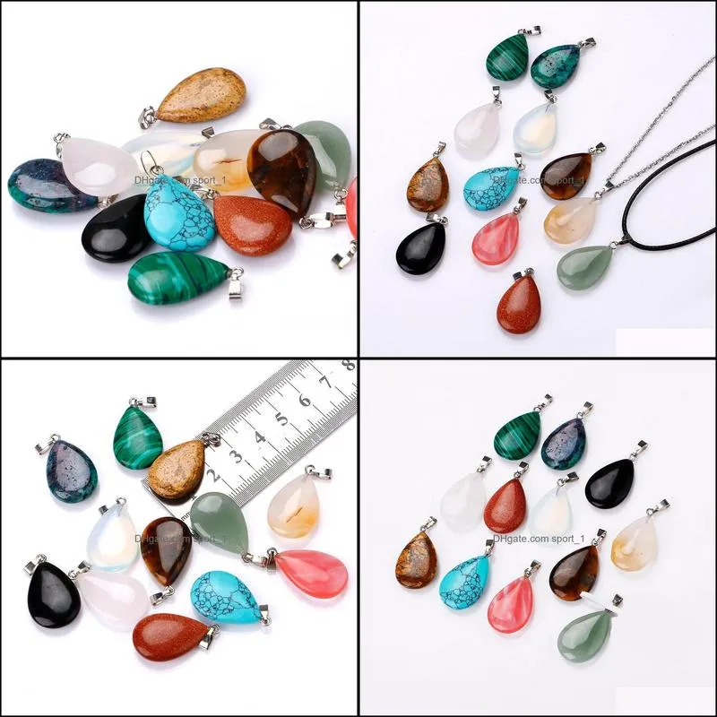 natural stone water drop pendant necklace opal tiger`s eye pink quartz crystal chakra reiki healing pendulum necklaces