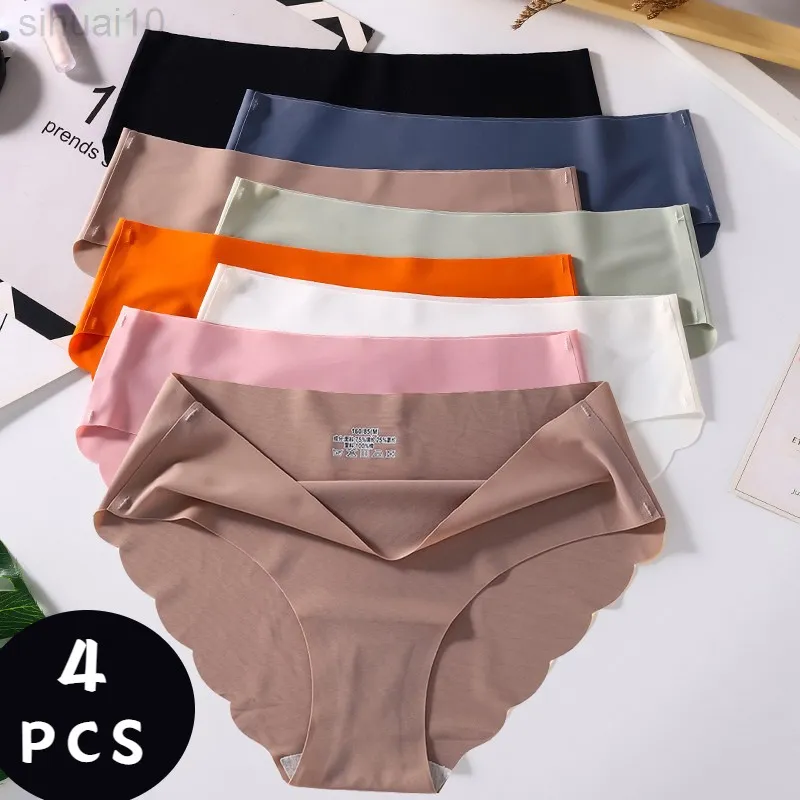 4 PCS/Lot Seamless Panties for Women Plain Panties Slip Silk Female Underwear Soft Thin Light Panti Culotte Femme Underpants New L220801