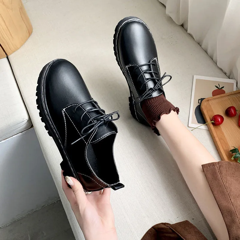 Classics Vintage Patent Leather Oxford Shoes Women Fashion Cround Toe Flats Spring Casual Platform Black Zapatos 220614