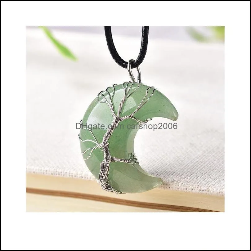 1pc Natural Crystal Pendant Tree Of Life Moon Shape Stone Quartz Mineral Jewelry Healing Stone For Men Women Jewe jllAJW