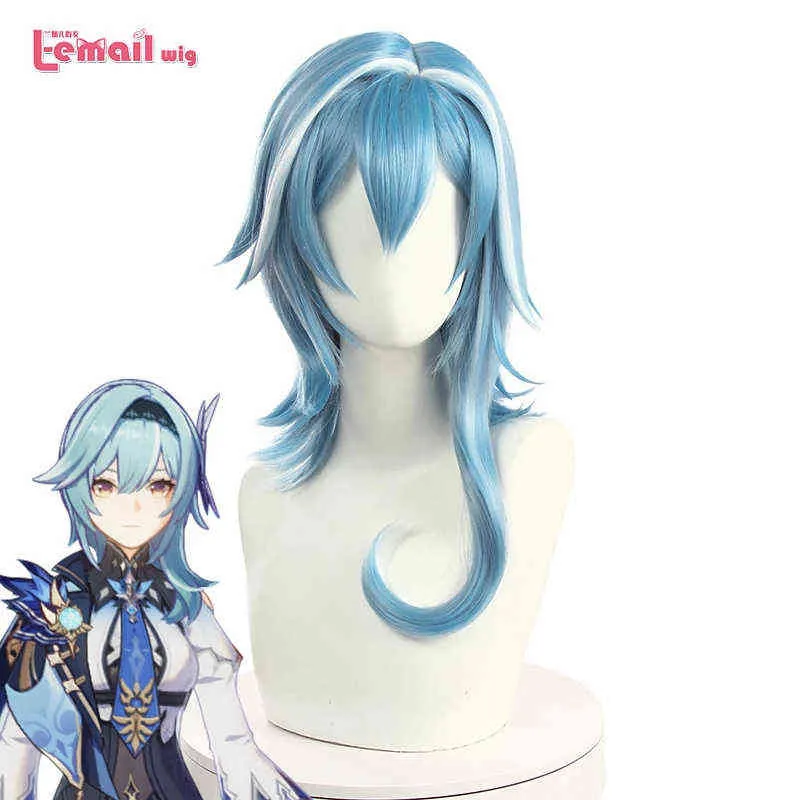 L-Mail-Peluca de Cabello Sintético Genshin Impact Eula, Cosplay Impacto, Azul, Blanco Mezclado, Pelo Corto Resistente al Calor220505