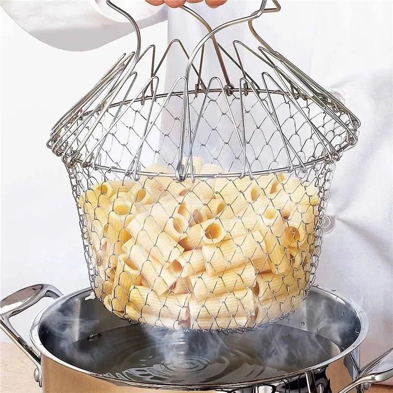 1 stks opvouwbare stoomspoeling stam fry fry Franse chef -kok mand magie mandje mesh manden zeef netto keuken kookgereedschap