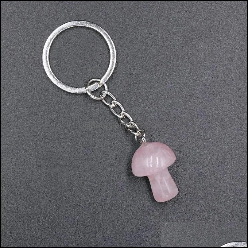 mini mushroom statue key rings chains natural stone carved charms keychains healing crystal keyrings for women men