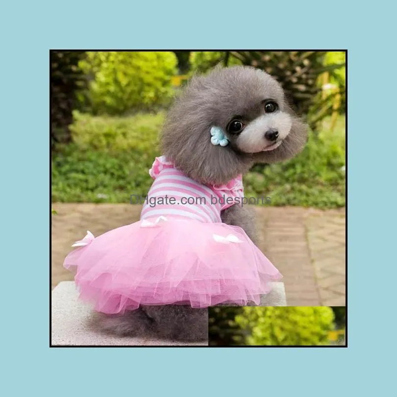UK Small Dog Clothes Cute Pet Dog Puppy Stripe Bow Lace Tutu Dress Skirt WX