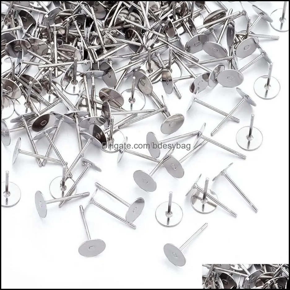 Altri reperti di gioielli Componenti 500pcs 4 5 6 6 mm in acciaio inossidabile in bianco posti a pernottente per leghe per pin per cabochon Impostazioni rotonde piatta TR