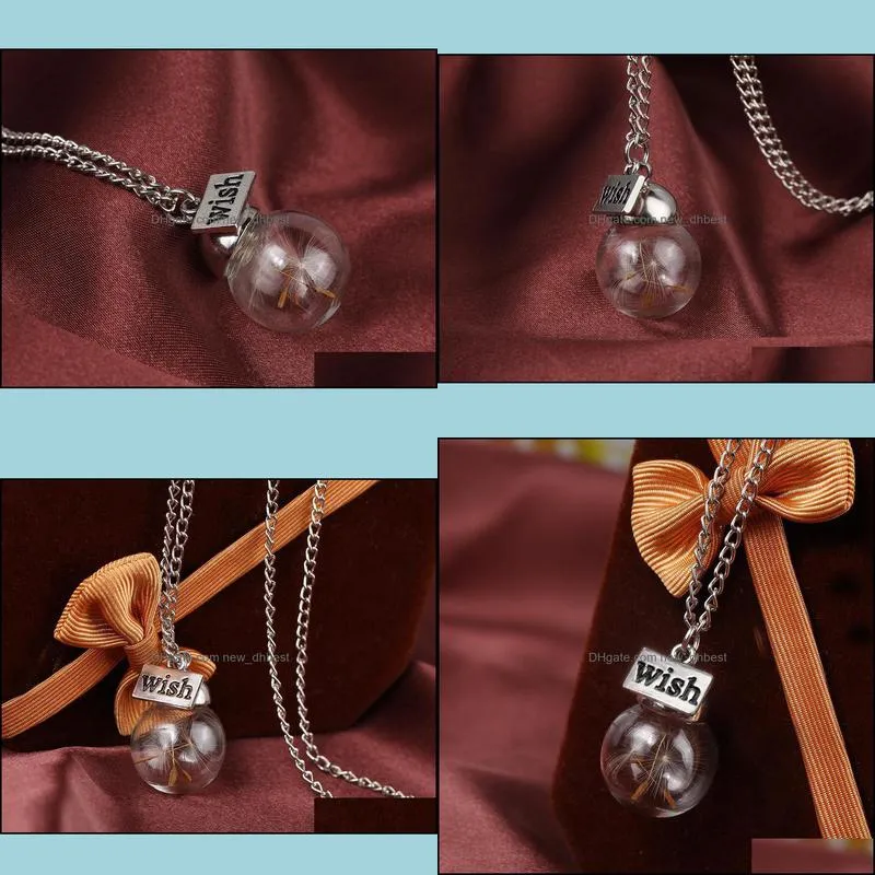 glass bottle necklace natural dandelion jewelry make a wish glass bead orb silver plated necklace newdhbest
