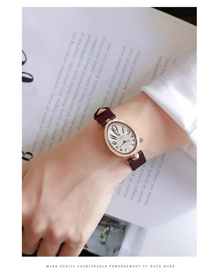 Wristwatches Oval Elegant Lady Crystals Watches Roman Numbers Vintage Women Dress Wrist Watch Waterproof Leather Strap Quartz Clocks