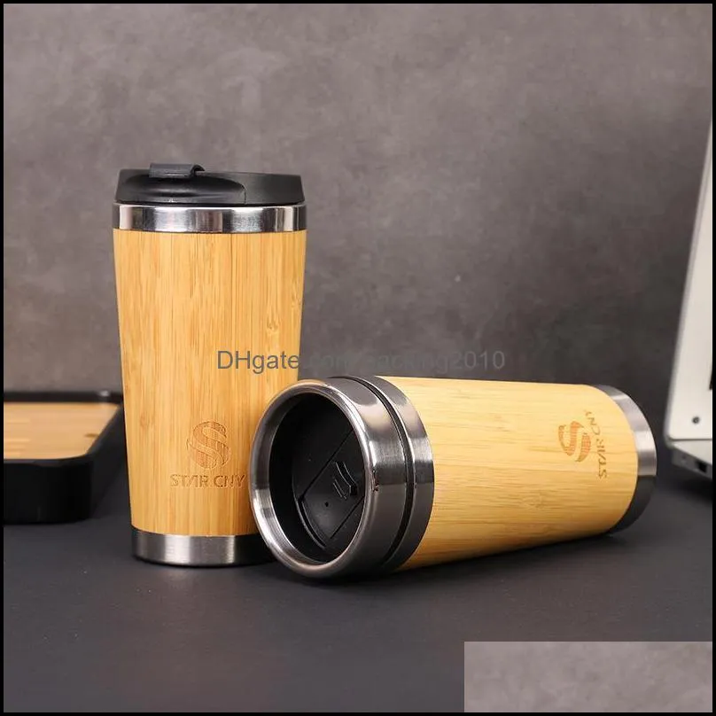 mugs 450ml creative bamboo mug water bottle 304 stainless steel cup woman men business car office custom gift