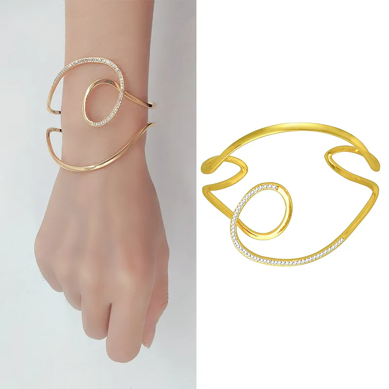 Jewelry for Women Twisted Line With Diamond Cuff Bracelet Accessories Christmas Gift Female Wholesale African Bangles Dubai