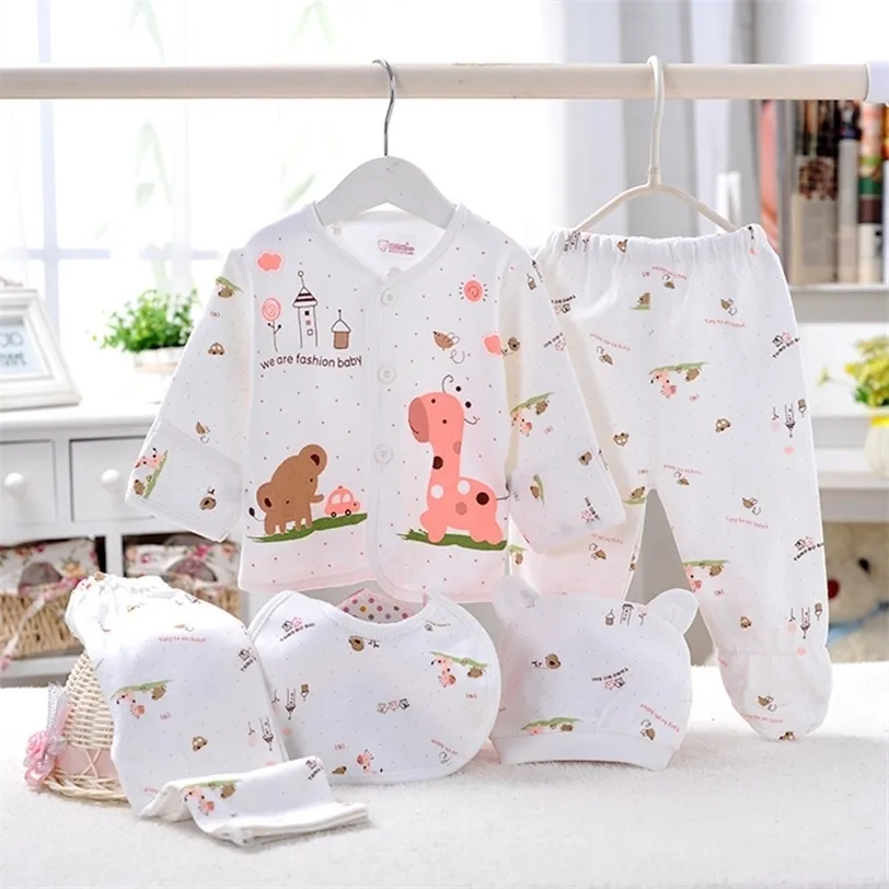 5pcs Baby Girl Clothes 0- Primavera Estate Stampa Cartoon Born Abbigliamento Set regalo Cotton Boy Outfit 220326