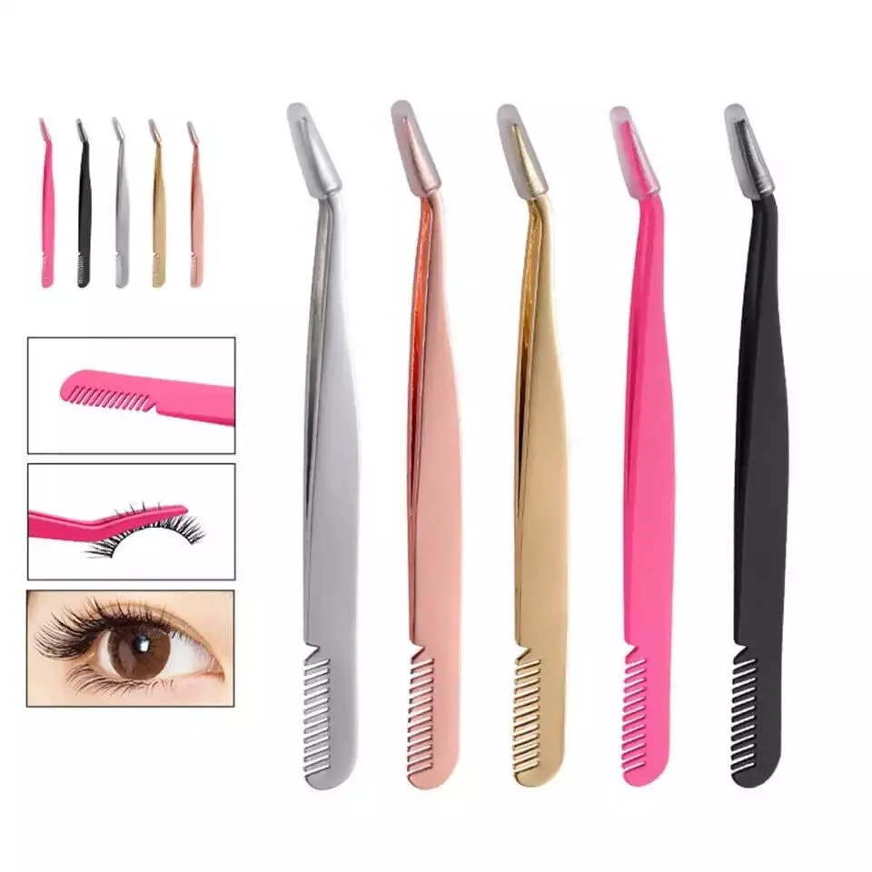 False Eyelash Tweezers Fake Eye Lash Applicator Stainless Steel Eyelash Extension Curler Nipper Auxiliary Clip Clamp Makeup Forceps Tools