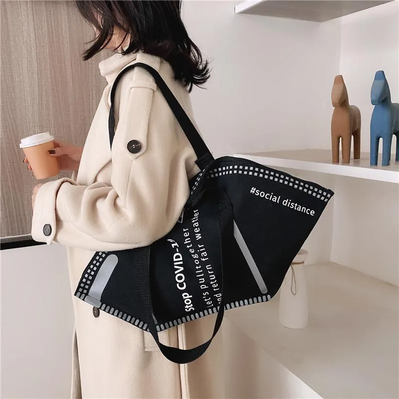 Evening Bags Mask Bag Female 2022 Large Capacity Shoulder Funny Handbag Shopping Canvas Handbags Women Designer Casual Tote PackEvening