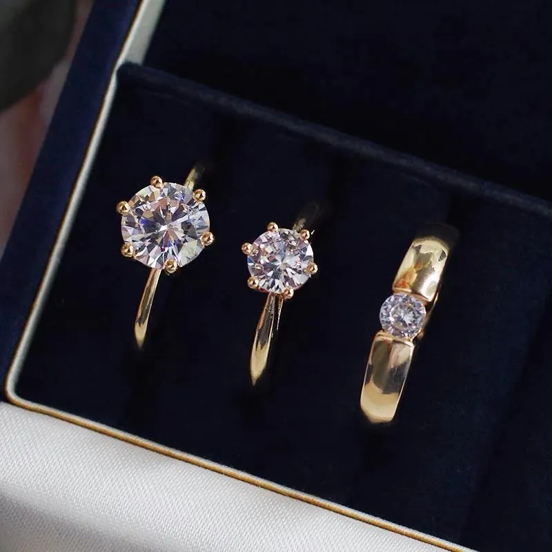 Eheringe Gelbgold Farbe 1 Karat CZ Diamant Ring Set für Frauen Männer Luxus Verlobung Bizuteria Anillos Tibetisches Silber S925 RingWeddi