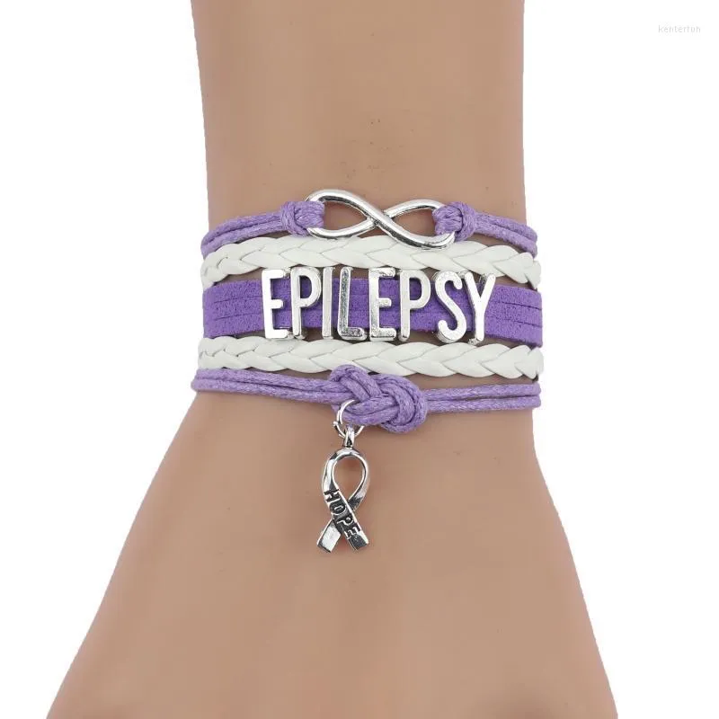 Bracelets de charme Little Minglou Infinity Hope Epilepsy Bracelet Awareness En cuir Wrap Men Bangles For Women Jewelry Drop Kent22