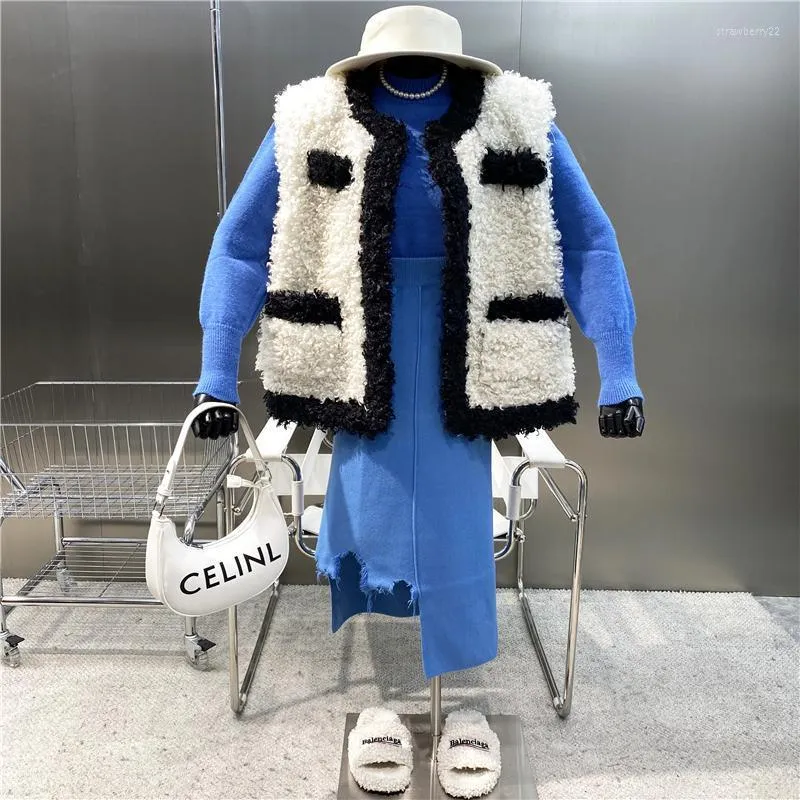 Gilet da donna 2022 Cappotto riccio di pecora senza maniche abbinato in stile straniero Francese retrò versatile sciolto sottile gilet di lana medio e lungo Stra