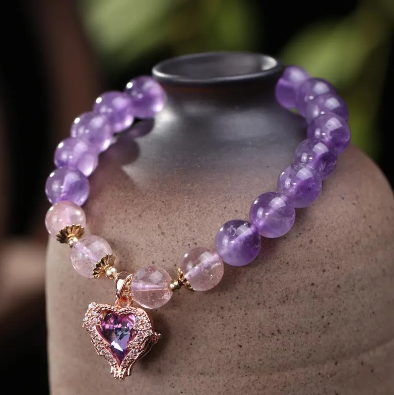 Link Chain Original Design Natural Strawberry Crystal Amethyst Bracelets For Women Girls Love Pendant Jewelry Live Source Of GoodsLink
