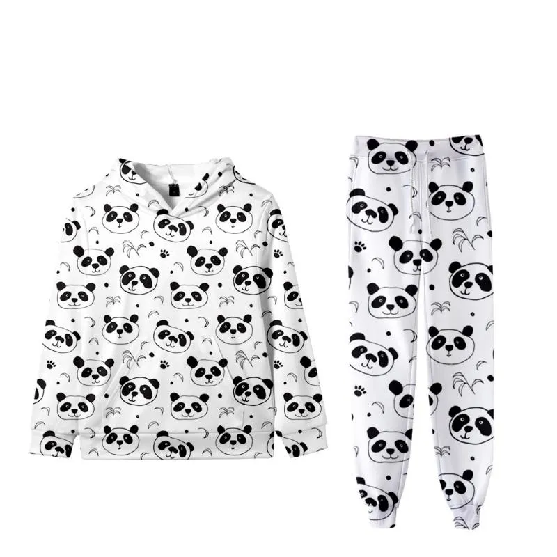 Felpe con cappuccio da uomo Felpe con stampa 3D completa Panda e pantaloni Uomo Donna Due pezzi Set Moda Manica lunga Autunno Bambini Animale Con cappuccio Su