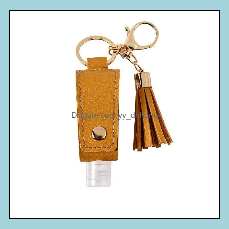 hand sanitizer bottle cover pu leather tassel holder keychain protable keyring cover storage bags party gift sn3366