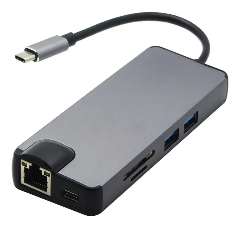 Hubs USB In 1 Combo USB-C 3.1 Typ C Hub mit VGA 4K Video HD TF SD Kartenleser 1000M RJ45 Ethernet Lade HubUSB HubsUSB