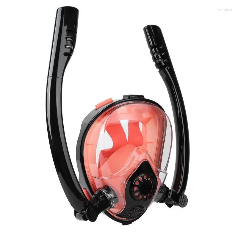 Dykmasker snorkling mask dubbel rör silikon full torr vuxna som simmar glasögon under vattnet andningsapparat